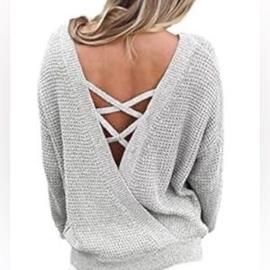 Women's Gray Crisscross Back Sweater